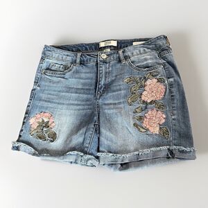 Vintage America Blues Bestie Shorts Size 4/27 Denim Floral Embroidery Cuffed